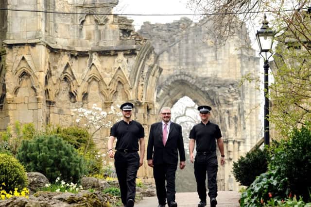 York Heritage Watch a new initiative aimed at protecting Yorks historic assets from criminals was launched at the Yorkshire Museum in Museum Gardens, York.
Pictured from left, Supt Adam Thomson, former senior police officer John Minary and Insp Jon Grainge.
28th March 2016.
Picture Jonathan Gawthorpe