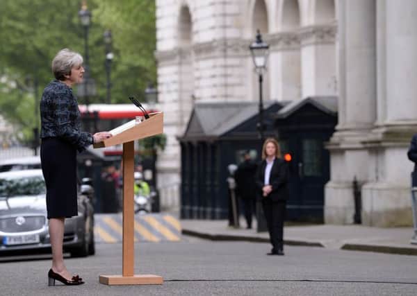 Prime Minister Theresa May makes a statement in Downing Street, London, after visiting Queen Elizabeth II at Buckingham Palace to mark the dissolution of Parliament for the General Election.