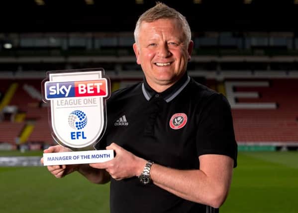Sheffield United manager Chris Wilder with his Sky Bet League One manager of the month trophy.