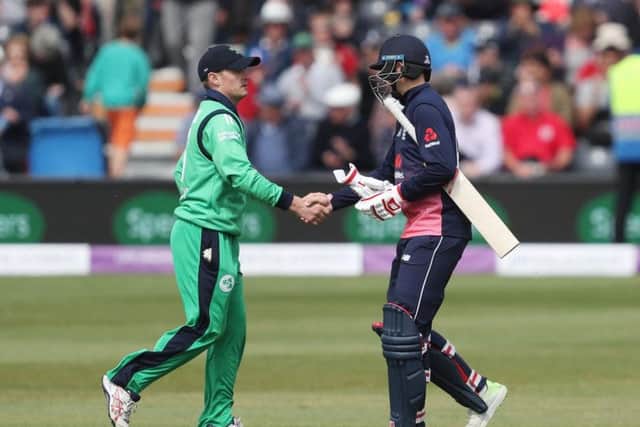 Joe Root shakes hands with Ireland's Will Porterfield after seeing England home (Photo: PA)
