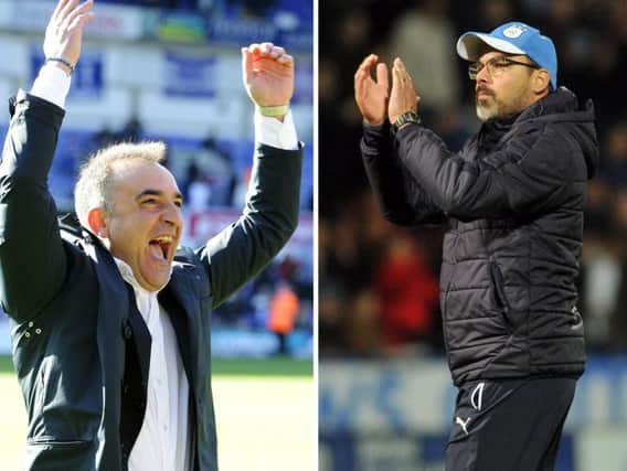 Sheffield Wednesday boss Carlos Carvalhal, left, and Huddersfield Town's David Wagner, right