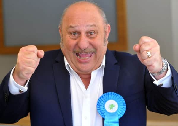 Andrew Paraskos celebrates winning the Ainsty seat on NYCC for the Conservatives  .