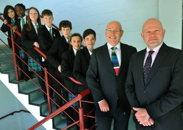 Pupils from Boston Spa School  with their headteacher Christopher Walsh and Sir  John Townsley the Gorse Academies Trust chief executive (right).