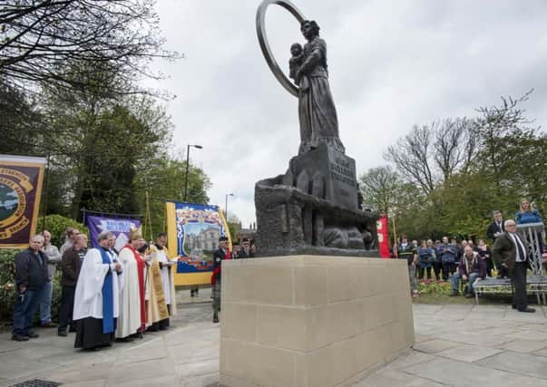 Pictures by Mark Bickerdike Photography. 7 May 2017. The unveiling of a statue to commemorate The Oaks Mining Disaster, in Barnsley Town Centre today (Sunday).