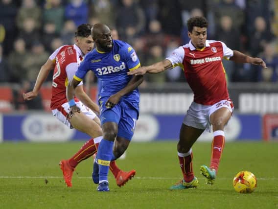 Rotherham United's Tom Adeyemi in action against Leeds United