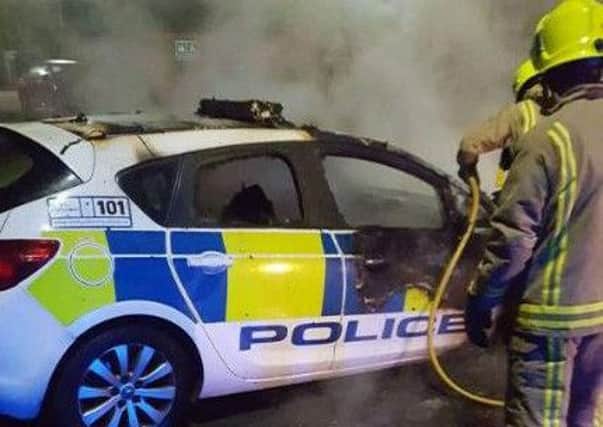 The police car which was set alight in Knottingley. Picture: West Yorkshire Police