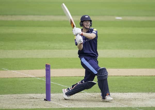Gary Ballance hits out on his way to 85 against Lancashire in the Royal London Cup. Picture: Allan McKenzie/SWpix.com