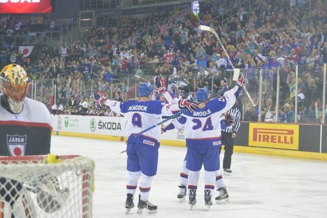 GB's players celebrate during their final day, gold-medal-winning triumph over Japan in Belfast. Picture: Dean Woolley.