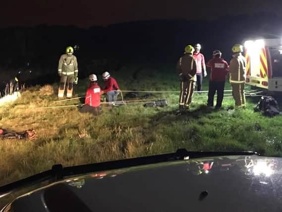 The scene at the reservoir last night. Picture: Calder Valley Search and Rescue Team Twitter.