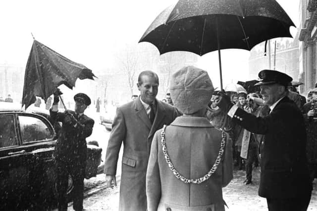 Duke of Edinburgh arrives in  Sheffield 1969