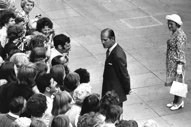 Prince Phillip Talks to Crowd in  Sheffield 29 July 1975