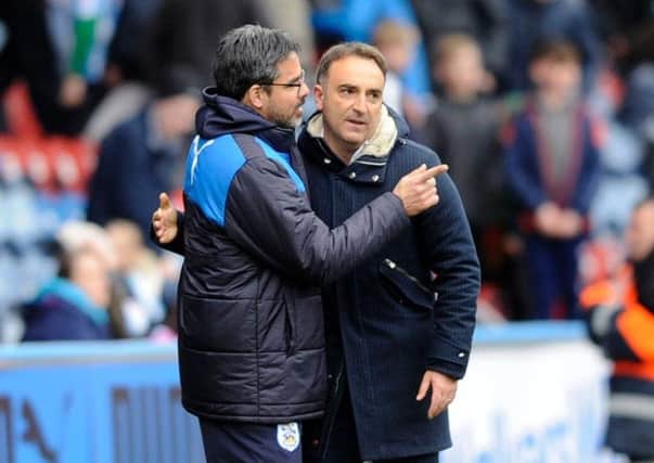 RIVALS: Huddersfield Town boss David Wagner with play-off rival, Sheffield Wednesday coach, Carlos Carvalhal