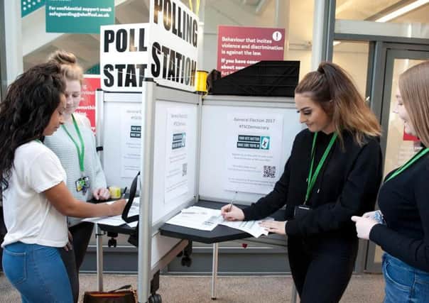 heffield College students register to vote at makeshift polling booths that have been set up at the four main campuses