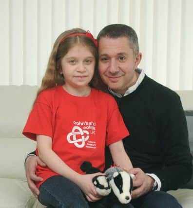 Evie has raised thousands of pounds for Leeds Chrohns and Colitis UK pictured with her Dad, Robert.