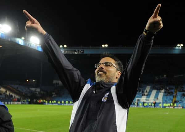 Terriers manager David Wagner celebrates getting to Wembley. (Picture: Tony Johnson)