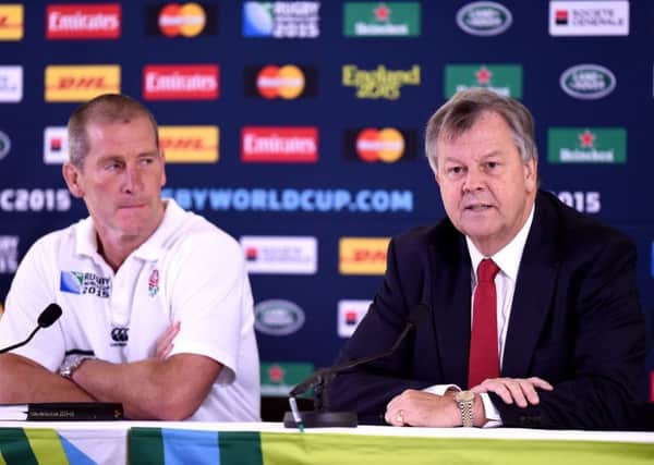 Former England head coach Stuart Lancaster (left) and Rugby Football Union chief executive Ian Ritchie. Picture: Andrew Matthews/PA
