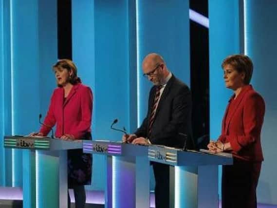(left to right) Plaid Cymru's Leanne Wood, Ukip's Paul Nuttall and the SNP's Nicola Sturgeon