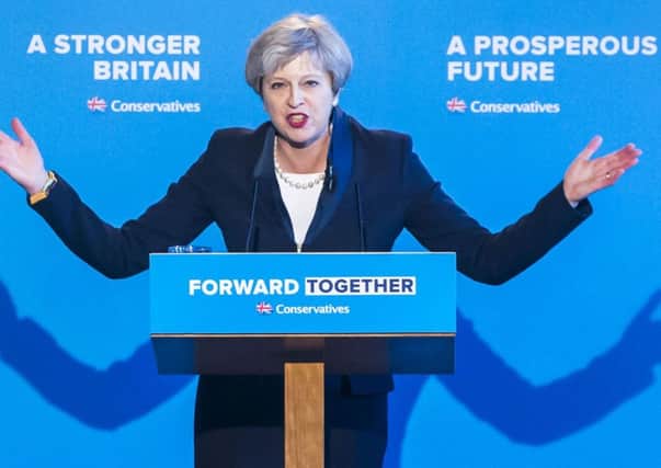 Theresa May at the Tory manifesto launch in Halifax.
