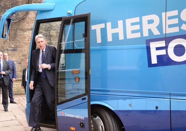Chancellor Philip Hammond arrives at the Tory manifesto launch in Halifax.