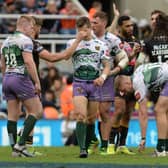 ABJECT: Hull FC players show their dismay at the end of their 45-0 Magic Weekend defeat to St Helens. Picture: Anna Gowthorpe/PA.