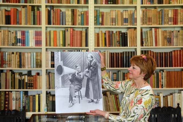 Christine Beevers with the photograph of Edith Sitwell and megaphone. Picture Scott Merrylees.