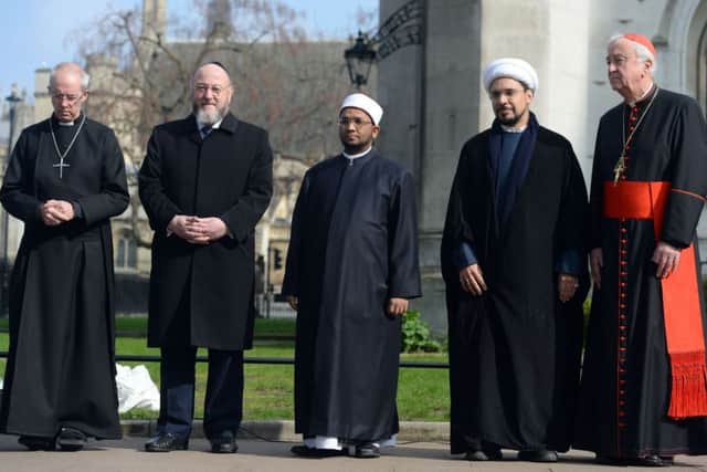 Communities of all faiths must join together to fight terrorism says David Blunkett.  Here the Archbishop of Canterbury, the Most Rev Justin Welby, Chief Rabbi Ephriam Mirvis, Sheikh Ezzat Khalifa, Sheikh Mohammad al Hilli and Cardinal Vincent Nichols, Archbishop of Westminster, were pictured taking part in a vigil outside Westminster Abbey, London, for the victims of the Westminster terror attack. Picture by Victoria Jones/PA Wire