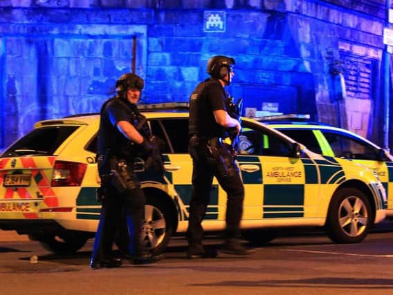 Armed police in Manchester after the terror attack on Monday night.