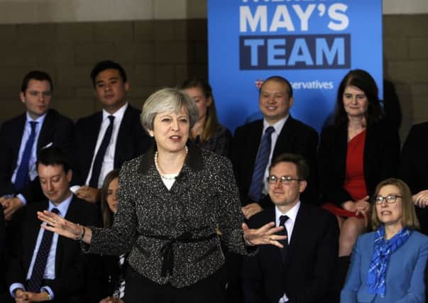 theresa May, addressing Tory candidates, including Ed Young, in York.