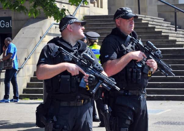 Armed police outside Leeds Art Gallery earlier this week.