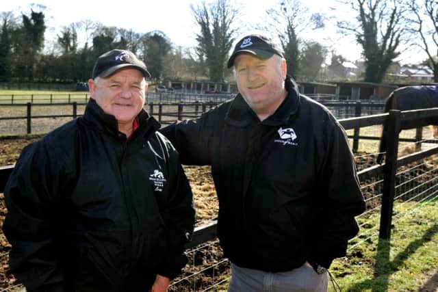 HIGH HOPES: Norton-based trainer Brian Ellison, left, with the owner of Seamour, Phil Martin.
