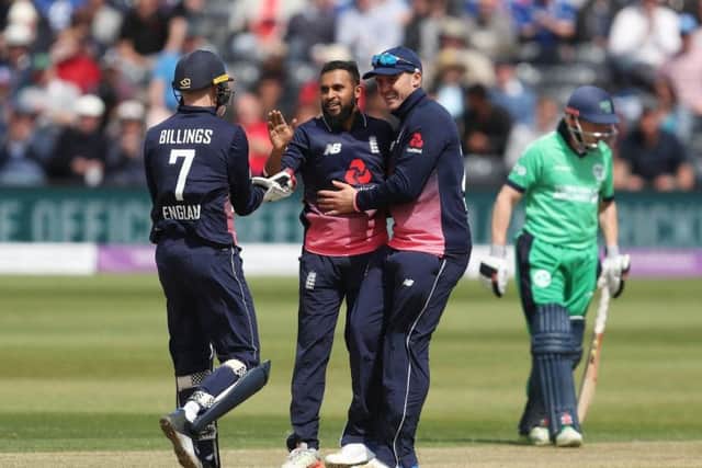 Adil Rashid came in for some gentle ribbing from team-mate Alex Hales in the programme notes for Wednesday's Headingley ODI. Picture: PA.