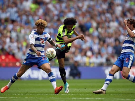 Huddersfield Town midfielder Izzy Brown shoots during the play-off final (Photo: PA)