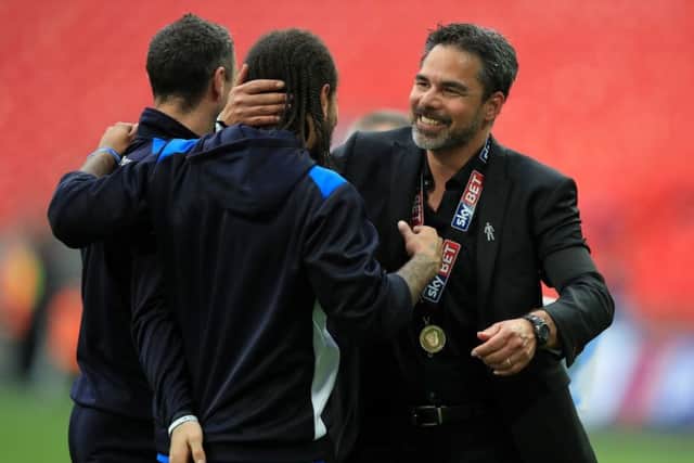 Huddersfield Town manager David Wagner celebrates winning the Sky Bet Championship play-off final at Wembley Stadium, London. Picture: Mike Egerton/PA Wire.