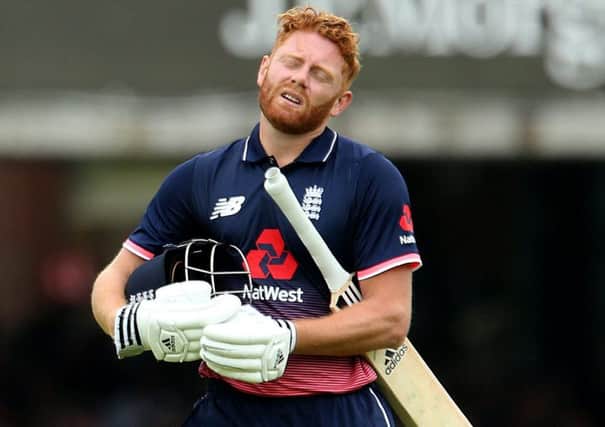 England's Jonny Bairstow walks off the field after being stumped by South Africa's Quinton de Kock during the One Day International at Lord's. PIC: Steven Paston/PA Wire