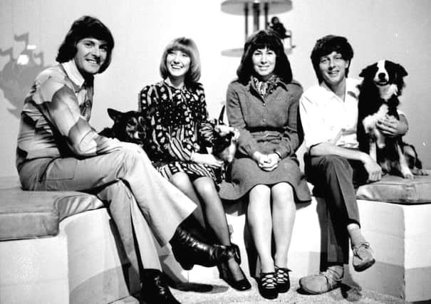 In the days when BBC1 put children at the heart of the family day. Blue Peter presenters (left-right) Peter Purves, Lesley Judd, Valerie Singleton and John Noakes in 1972.  Peter Jordan/PA Wire