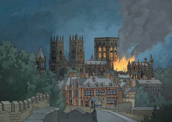 York Minster on fire in 1829, as seen on the new app