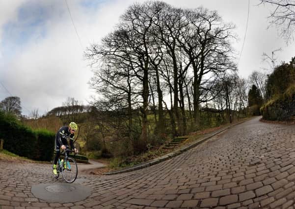Wobbles on the cobbles: The dreaded s-bend on the way up the Shibden Wall.
