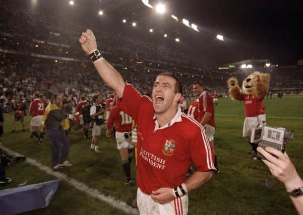 Victory:  John Bentley of the British Lions celebrates victory in the second Test against South Africa at Kings Park in Durban, 1997
Picture: Alex Livesey /Allsport