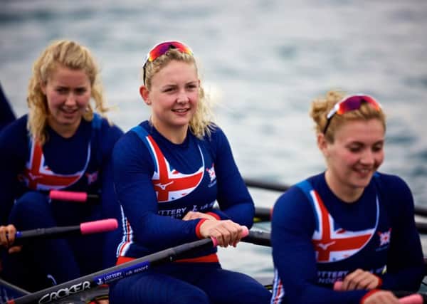 Olympic ambition: Jess Leyden, centre, won a bronze medal at the recent European Championships with the British quad. (Picture: Naomi Baker)