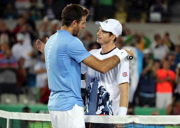 Great game: Andy Murray, right, and Juan Martin Del Potro congratulate each other after their epic Olympic final in Rio last summer. They meet again in the third round of the French Open at Rolland Garros today. (Picture: Owen Humphreys/PA)