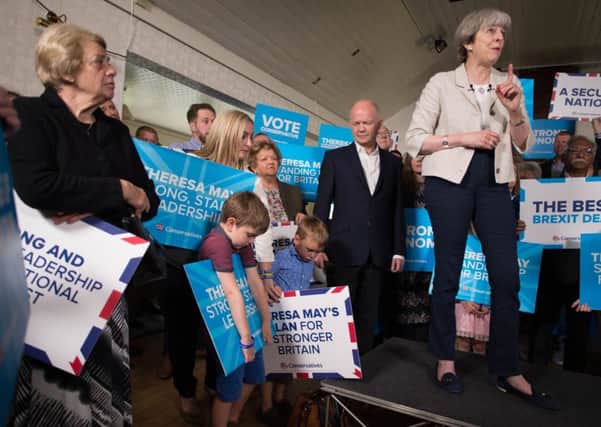 Prime Minister Theresa May is joined by former Foreign Secretary William Hague at Thornhill Cricket and Bowling Club in Dewsbury during a General Election campaign visit to West Yorkshire.