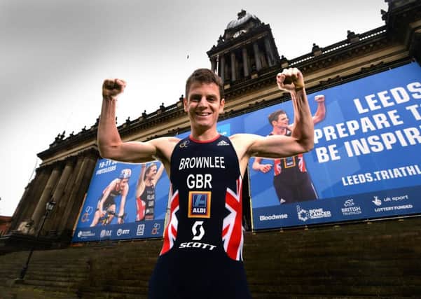 Jonny Brownlee celebrates one month to go until triathlon spectacular with city landmark takeover
15 May 2017.  Picture Bruce Rollinson