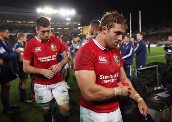 British and Irish Lions' Leigh Halfpenny (right) and Justin Tipuric stand dejected after the tour match at Eden Park, Auckland. (Picture: David Davies/PA Wire.)