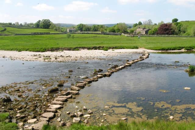 Stepping stones over the River Wharfe near Linton Church