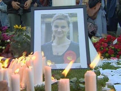 Candles at a memorial to MP Jo Cox