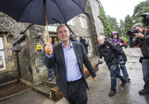 Liberal Democrats leader Tim Farron outside a polling station at Stonecross Manor Hotel in Kendal