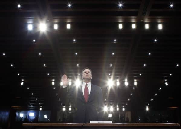 TESTIMONY: Former FBI director James Comey told the Senate intelligence committee that Donald Trump had defamed him and more importantly the FBI. PIC: AP