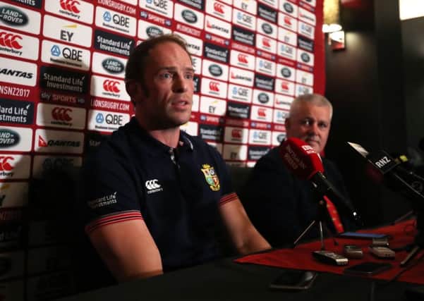 British and Irish Lions Alun Wyn Jones and head coach Warren Gatland during Thursday's press conference.