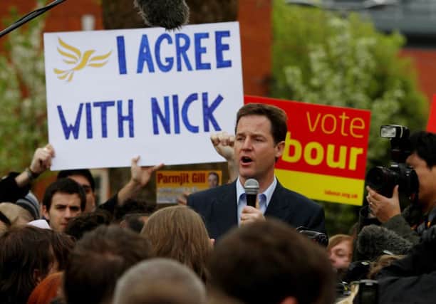 Nick Clegg talking to students at De Montfort University in Leicester as Lib Dem leader in 2010. Gareth Fuller/PA Wire