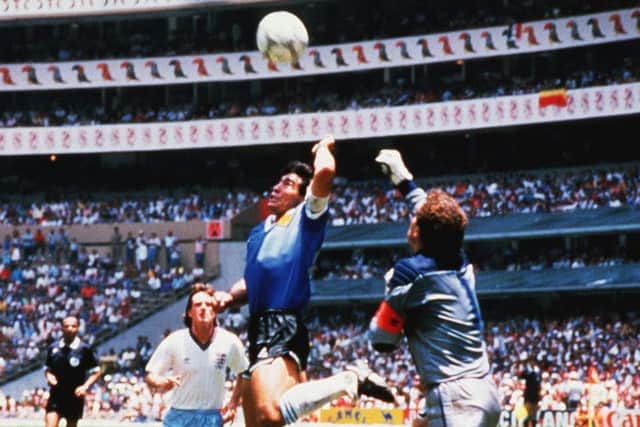 FIERCE RIVALRY: Maradona's hand of God incident, left, is just one of a number of flashpoints between England and Argentina over the years.